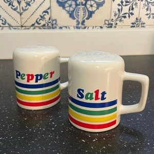 Vintage 80s‎ Retro Rainbow Ceramic Salt and Pepper Shakers. Good used condition.